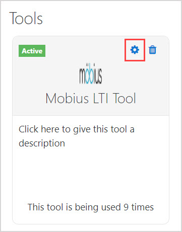 The gear icon on the Mobius LTI Tool is highlighted.